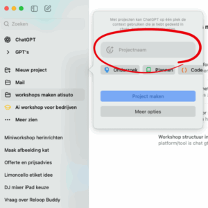 Projecten aanmaken in ChatGPT